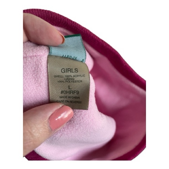 L.L. Bean Girls Size L Pink and White Knit Beanie - Picture 5 of 5